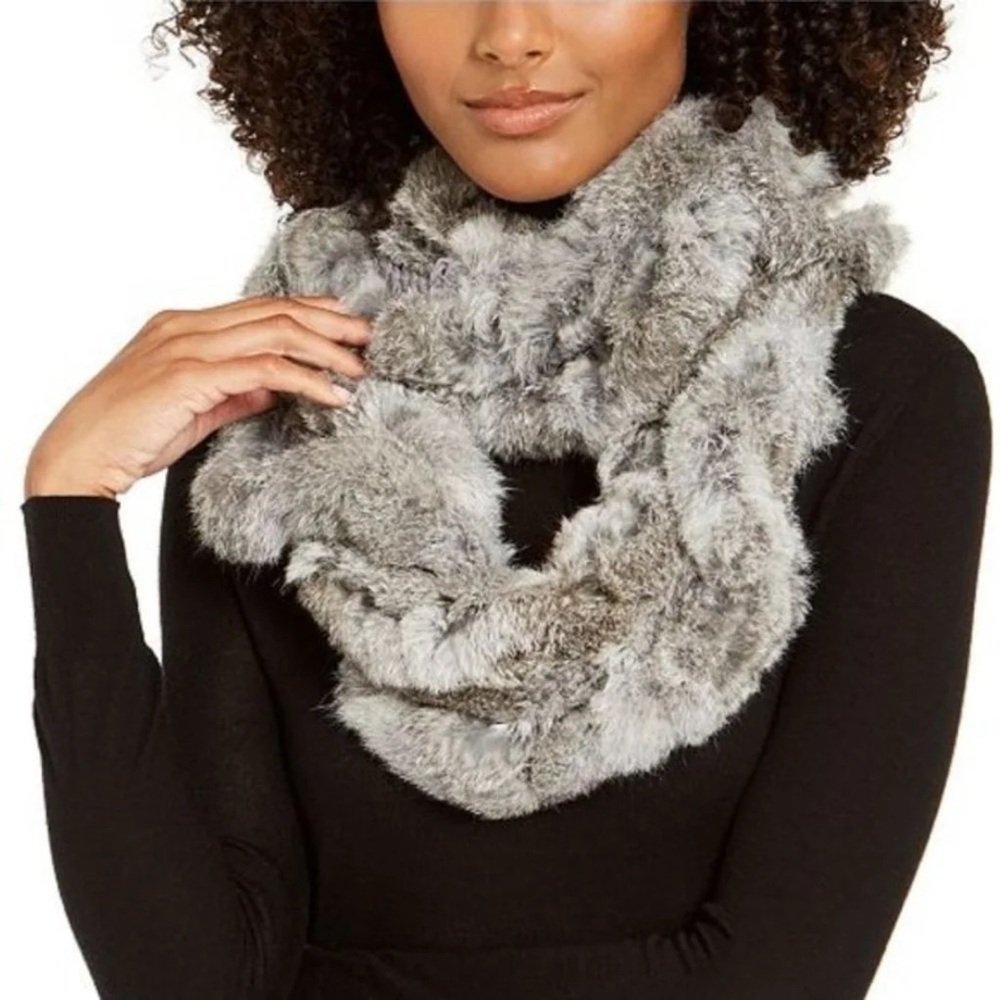 Marcus Adler Luxurious Gray Rabbit Fur Infinity Scarf